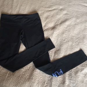 Pure Barre black leggings w/blue logo Sz M